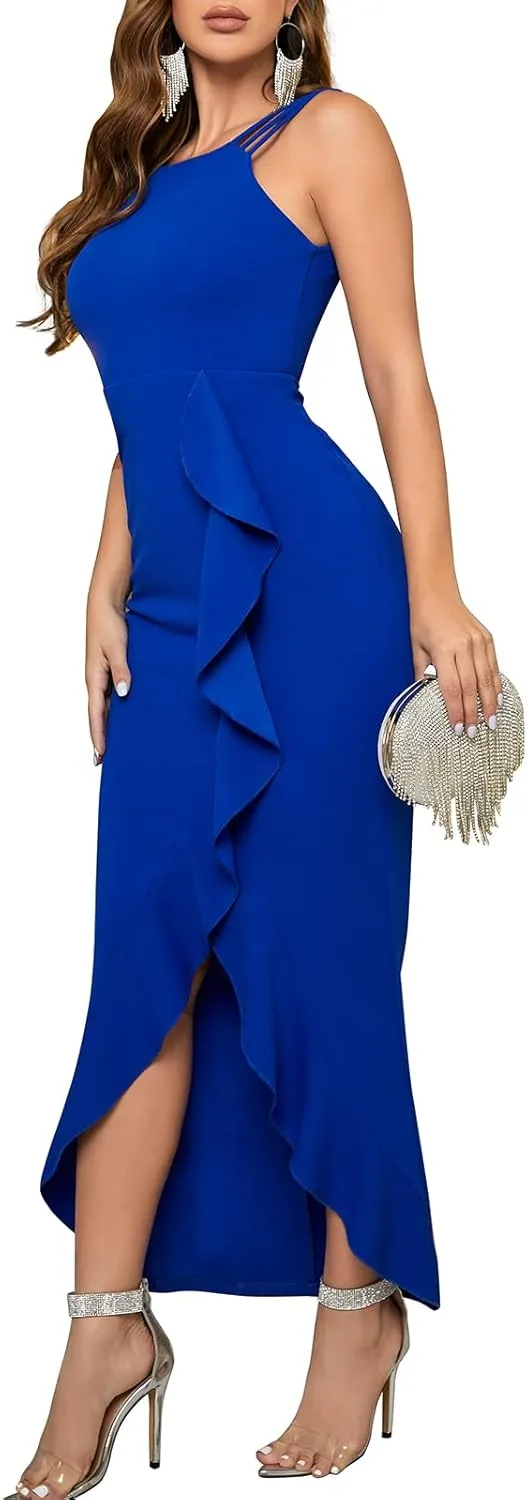 CORSKI Women's Formal Evening Dress Bodycon Ruffle Hem Mermaid Split Cocktail Long Dresses Elegant Wedding Guest Dress