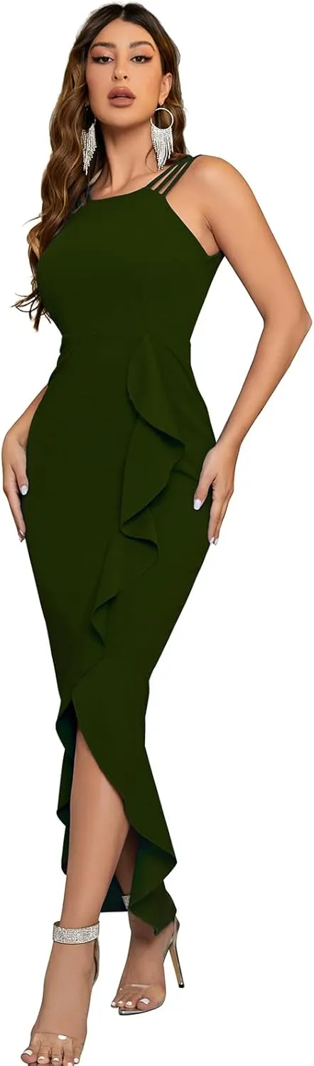 CORSKI Women's Formal Evening Dress Bodycon Ruffle Hem Mermaid Split Cocktail Long Dresses Elegant Wedding Guest Dress