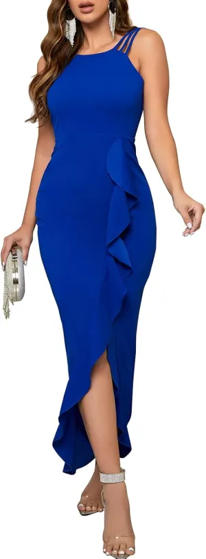 CORSKI Women's Formal Evening Dress Bodycon Ruffle Hem Mermaid Split Cocktail Long Dresses Elegant Wedding Guest Dress
