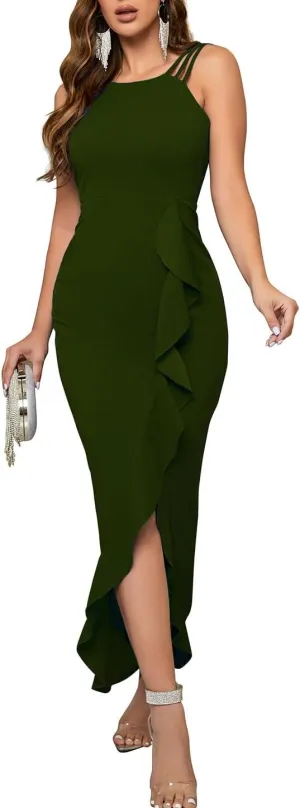 CORSKI Women's Formal Evening Dress Bodycon Ruffle Hem Mermaid Split Cocktail Long Dresses Elegant Wedding Guest Dress