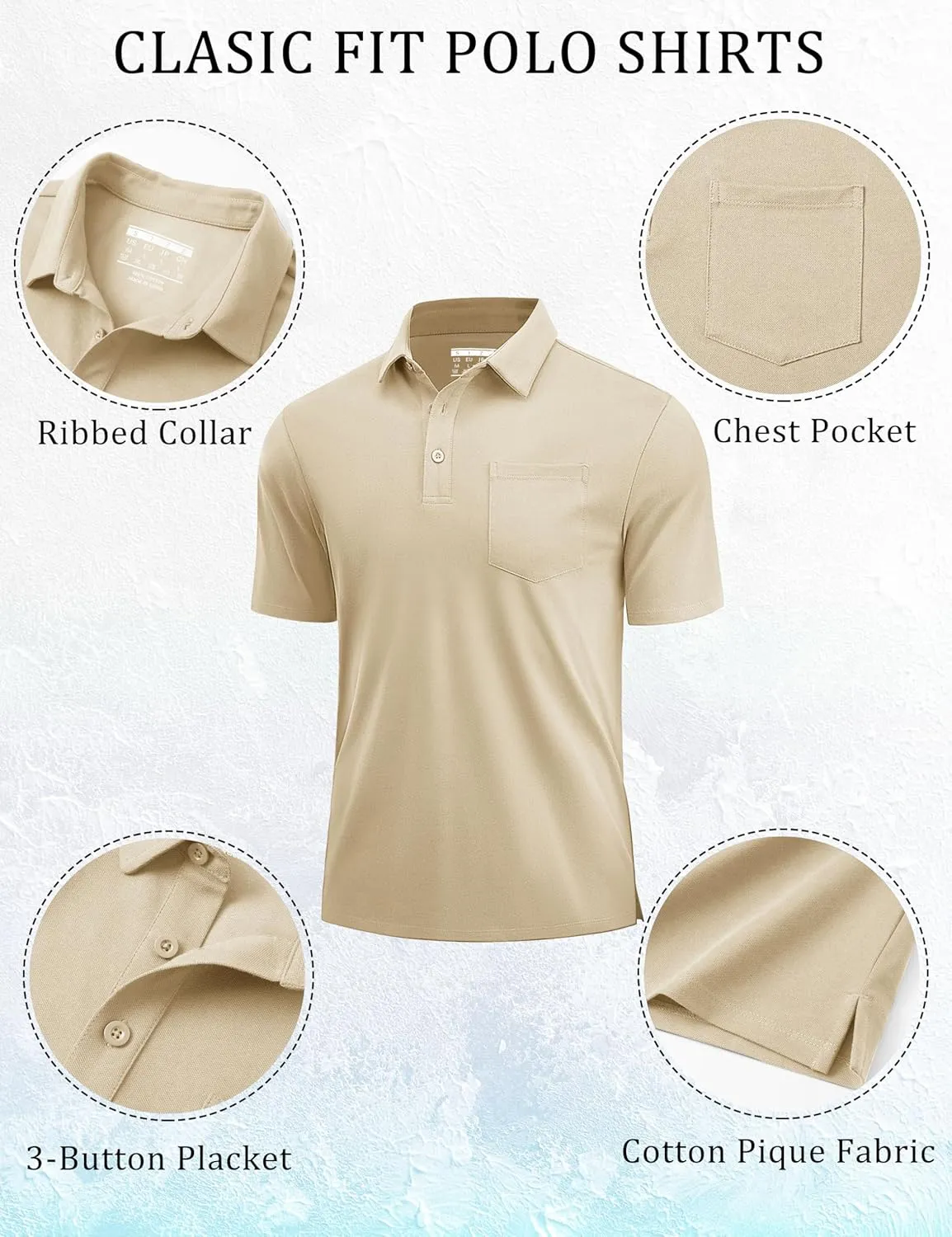 Cotrasen Men's Polo Shirts Short Sleeve Cotton Pique Classic Fit Casual Pocket T-Shirt Colling Performance Golf Shirts
