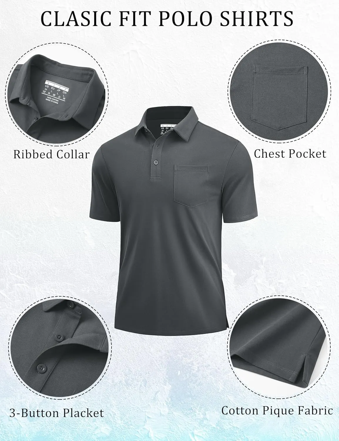 Cotrasen Men's Polo Shirts Short Sleeve Cotton Pique Classic Fit Casual Pocket T-Shirt Colling Performance Golf Shirts