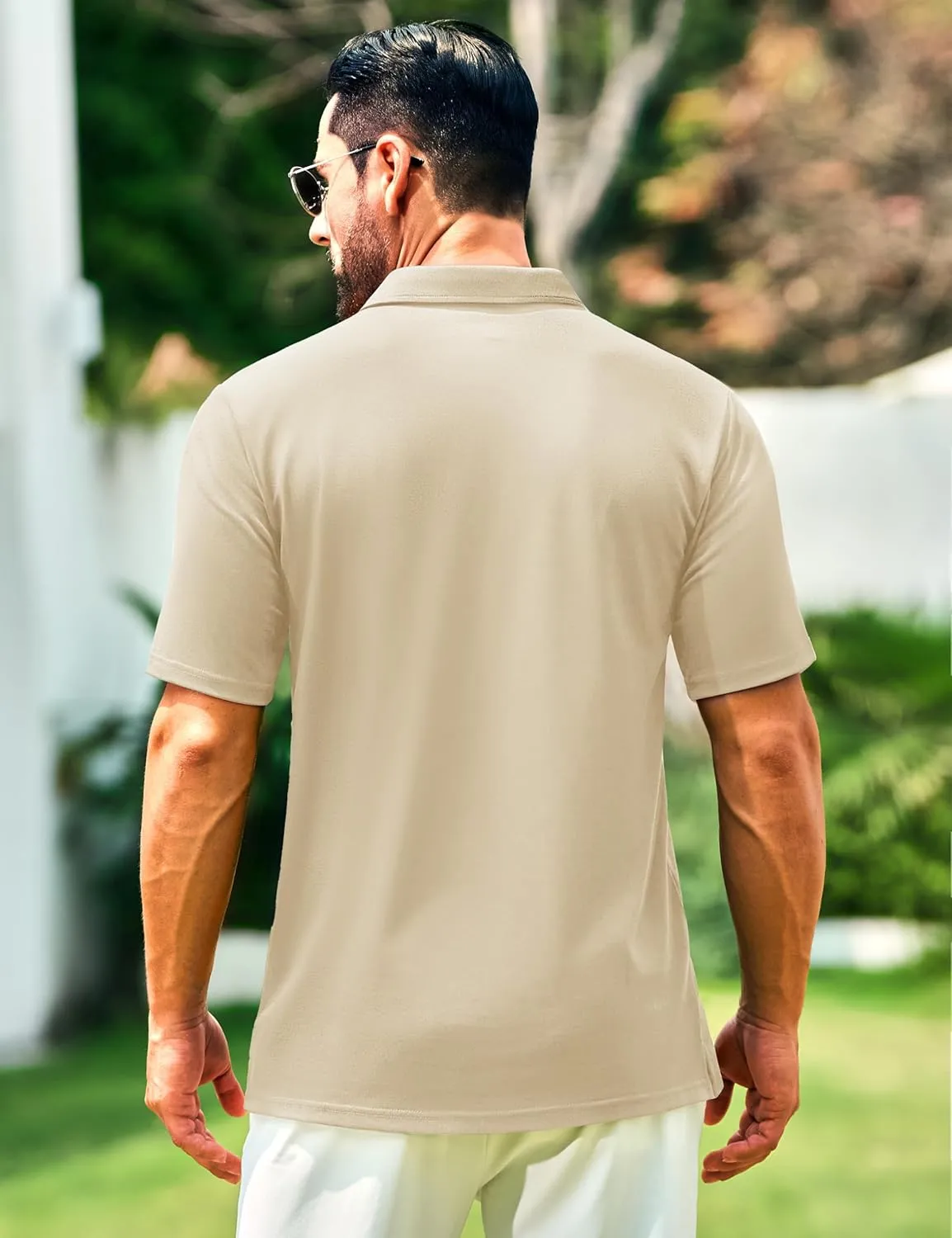 Cotrasen Men's Polo Shirts Short Sleeve Cotton Pique Classic Fit Casual Pocket T-Shirt Colling Performance Golf Shirts