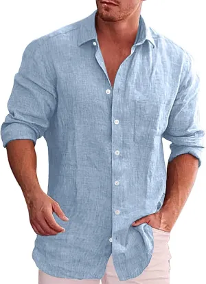 Cotton Linen Shirt Mens Vintage 1950s Long Sleeve Cuban Guayabera Shirt Thin Quick Dry Summer Beach Hippie Blouses