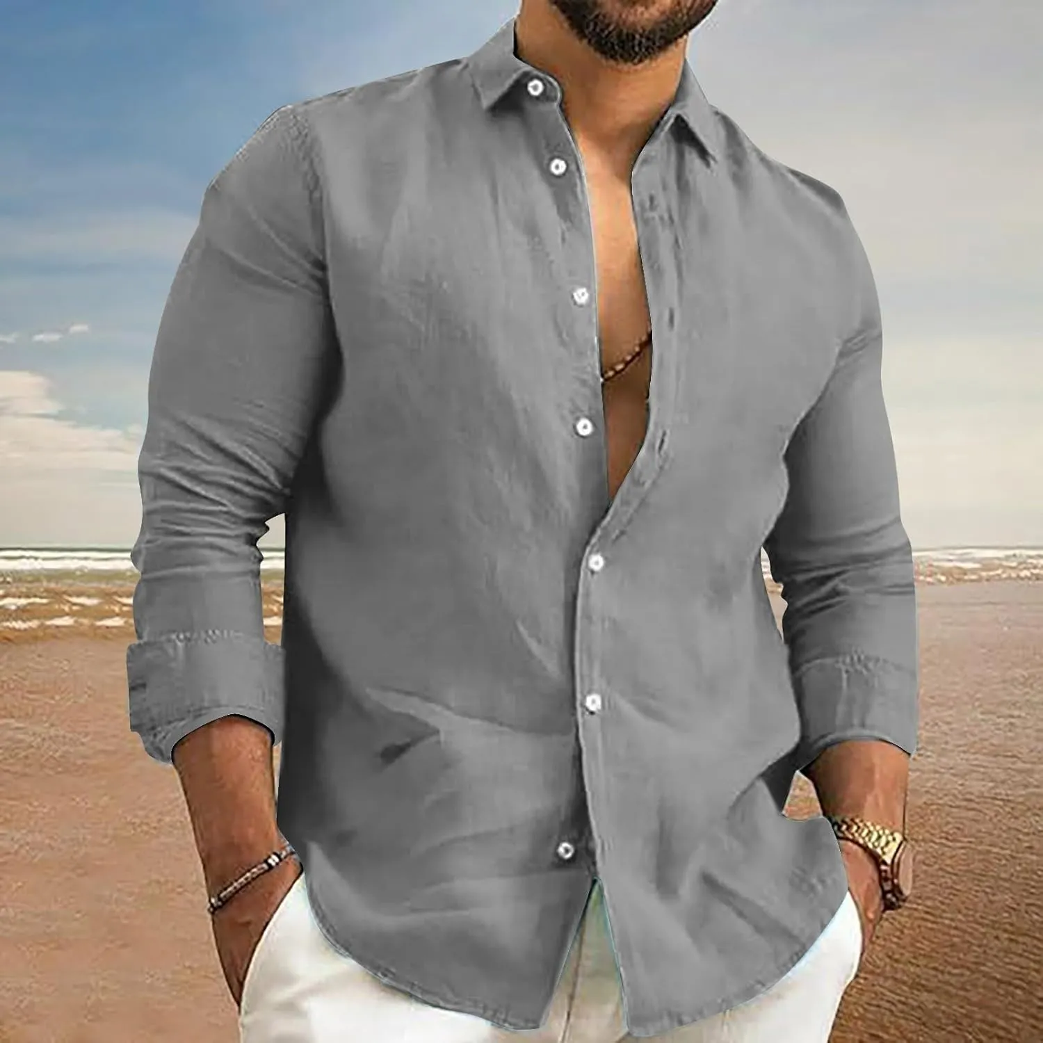 Cotton Linen Shirts for Men Quick Dry Breathable Loose Button Down Short Sleeve Beach Shirt Regular Fit Dress Top