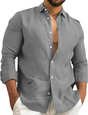 Cotton Linen Shirts for Men Quick Dry Breathable Loose Button Down Short Sleeve Beach Shirt Regular Fit Dress Top