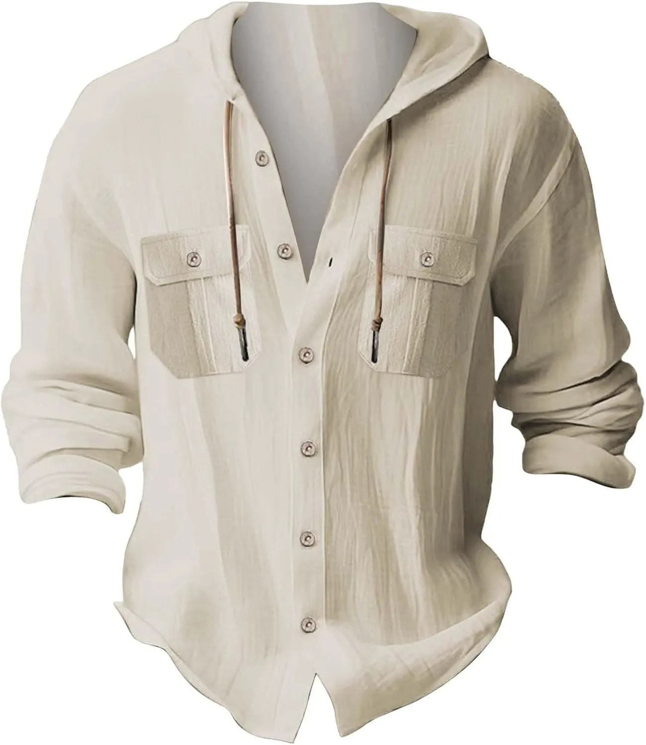 Cotton Linen Shirts for Mens Stylish Summer Beach Hippie Hoodies Lightweight UPF 50  Fishing Shirt Hooded Sweatshirts