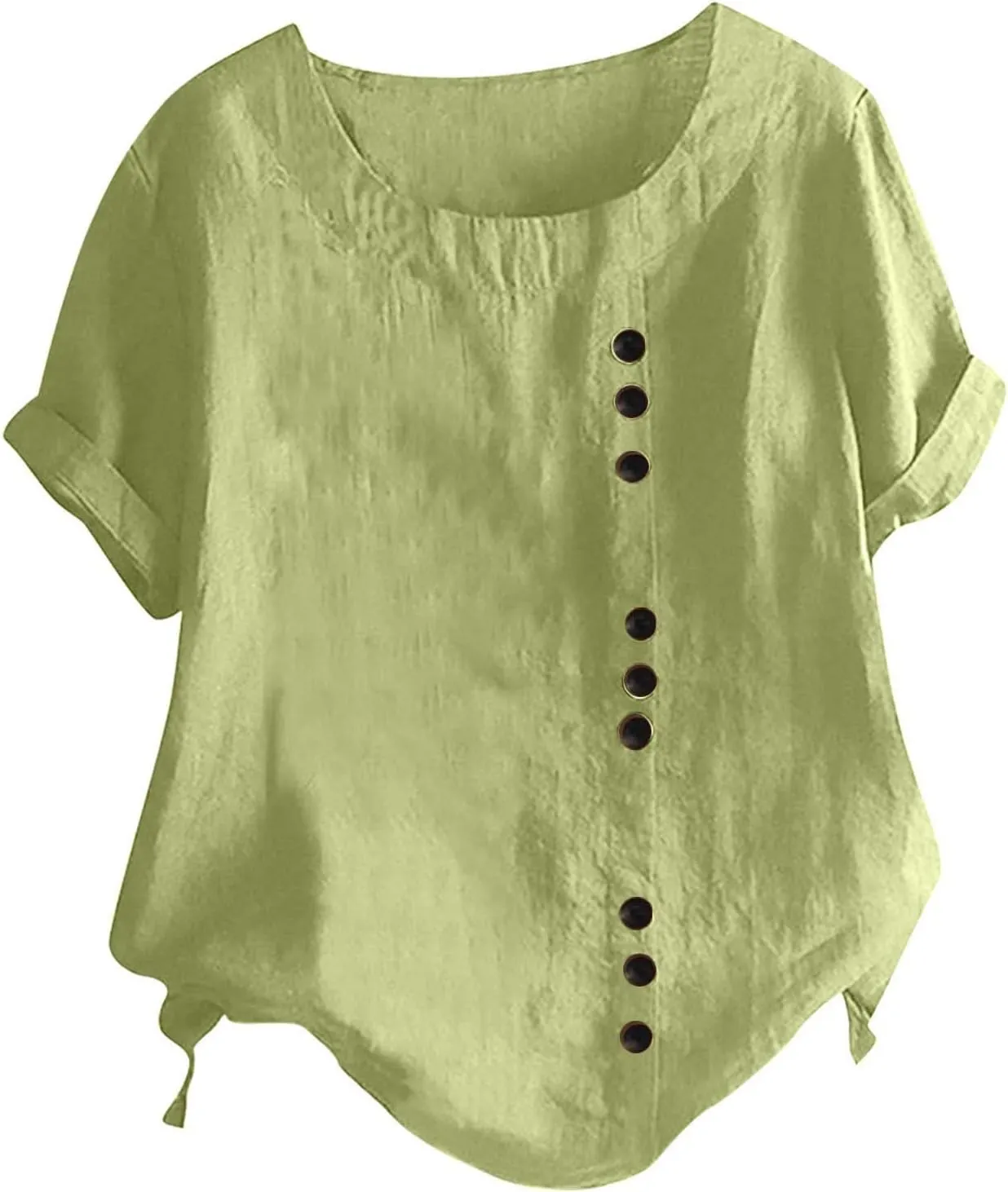 Cotton Linen Tops for Women Loose Fit Casual Roll Up Short Sleeve T-Shirt Trendy Cute Floral Print Blouse 2025 Summer