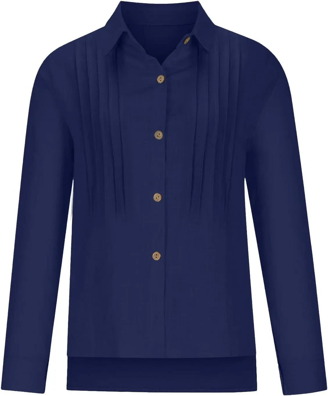 Cotton Linen Tops for Women Summer Solid Color Button Down Long Sleeve Shirts Casual Fashion Loose Pleated Blouse