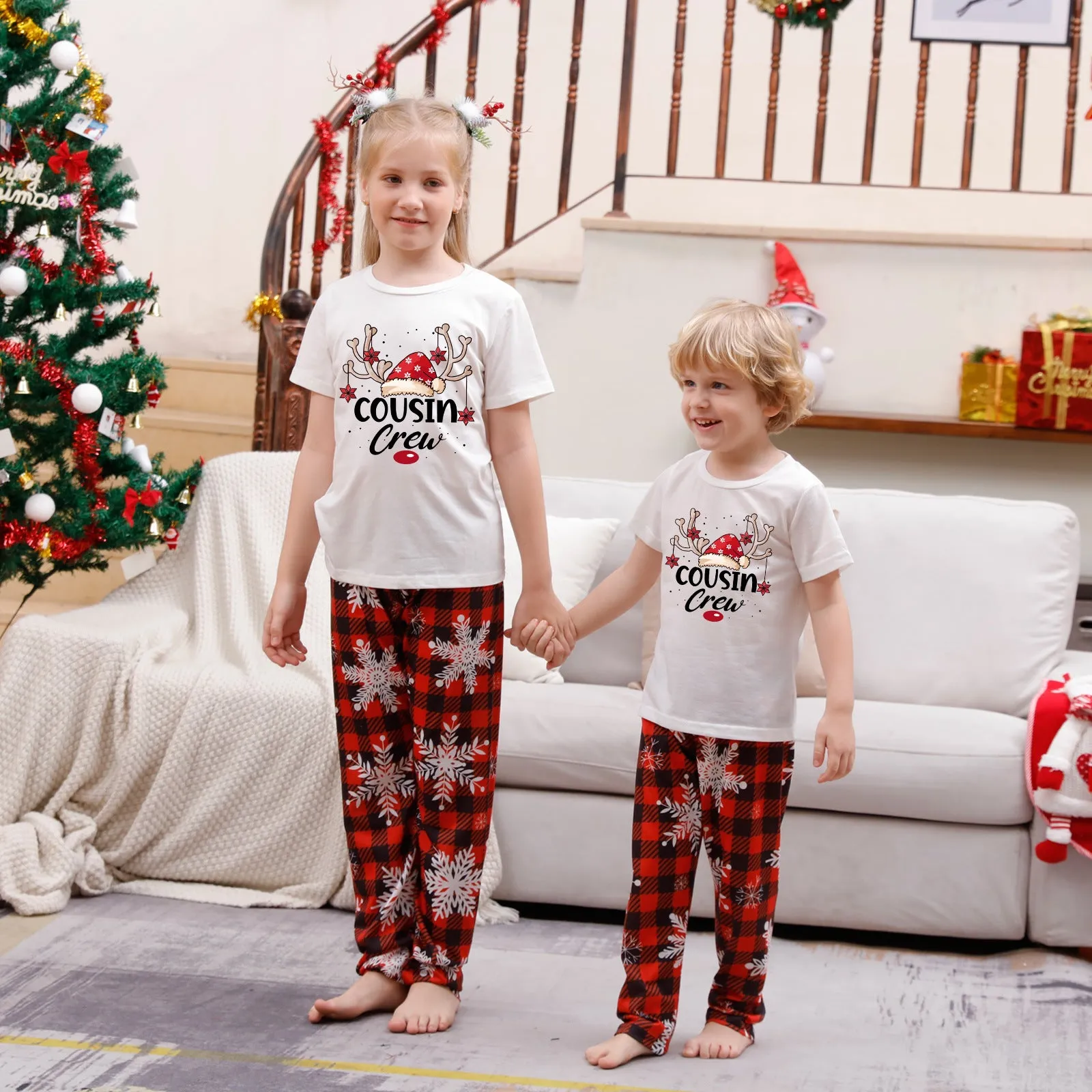 Cousin Crew parent-child pajama set Christmas hat print