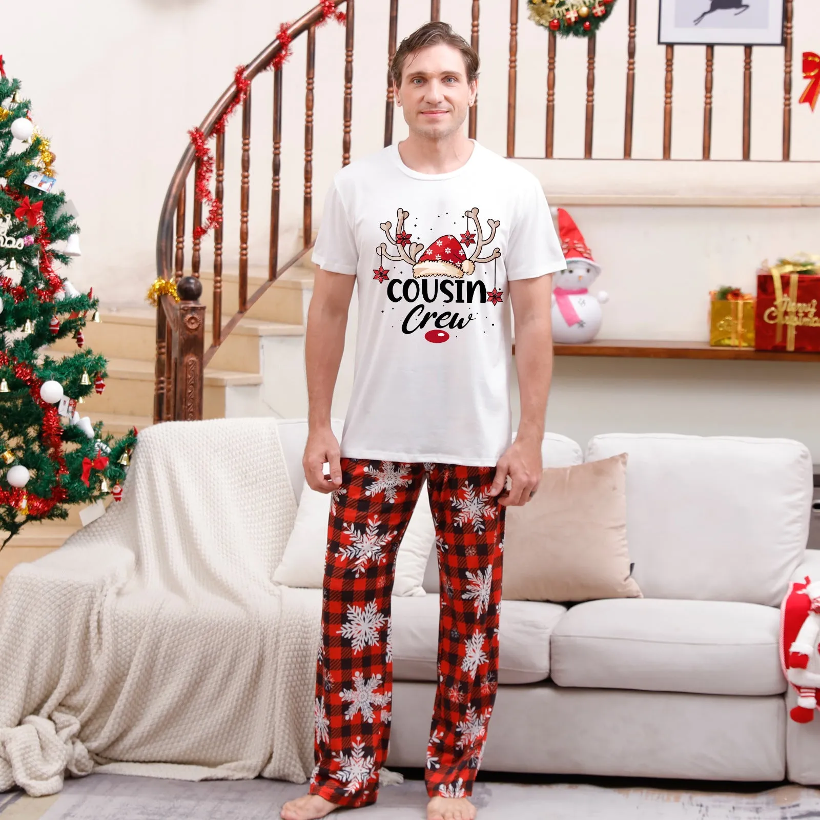 Cousin Crew parent-child pajama set Christmas hat print