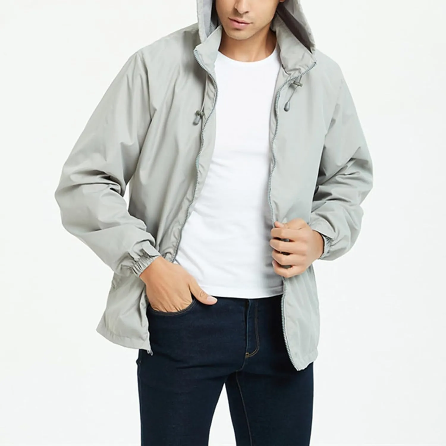 CRNTCEM Mens Waterproof Windbreaker Rain Jacket Lightweight Full Zip Water-Resistant Outdoor Running Hiking Hoodie Jackets