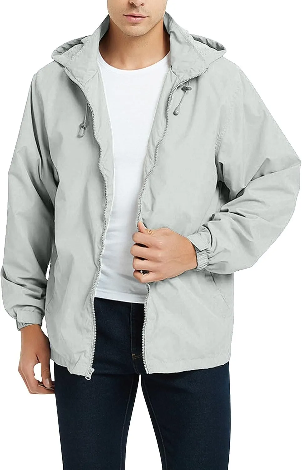 CRNTCEM Mens Waterproof Windbreaker Rain Jacket Lightweight Full Zip Water-Resistant Outdoor Running Hiking Hoodie Jackets
