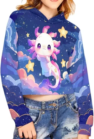 Crop Tops for Girls Hoodies Long Sleeve Hoody Athletic Sweatshirt for Kids Lightweight Pullover Tops