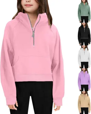 Cropped Hoodies For Teen Girls Trendy 2024 Fall Winter y2k Clothes Fleece Zip Up Hooded Pullover Sweatshirt 3-10 Years