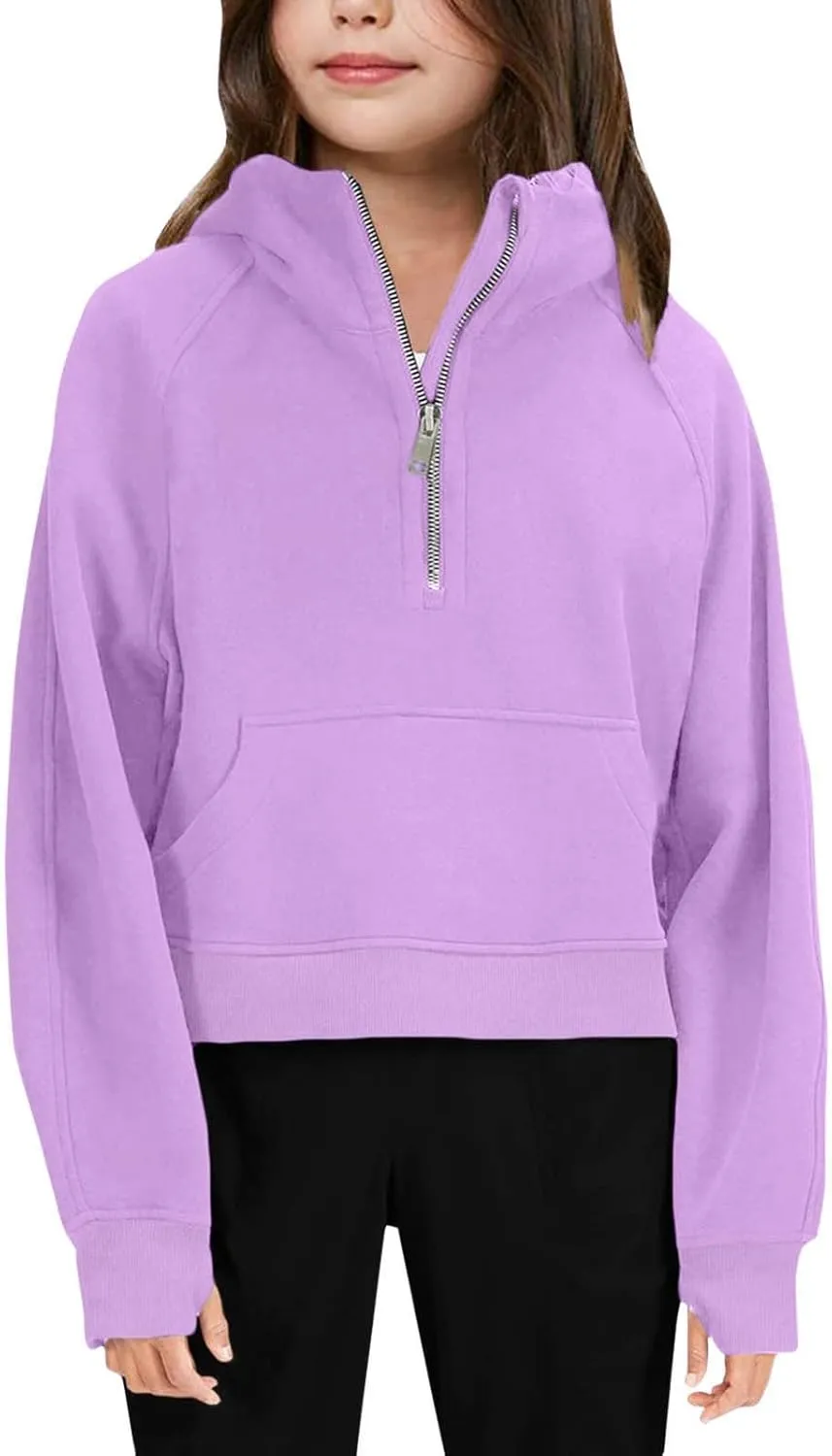Cropped Hoodies For Teen Girls Trendy 2024 Fall Winter y2k Clothes Fleece Zip Up Hooded Pullover Sweatshirt 3-10 Years