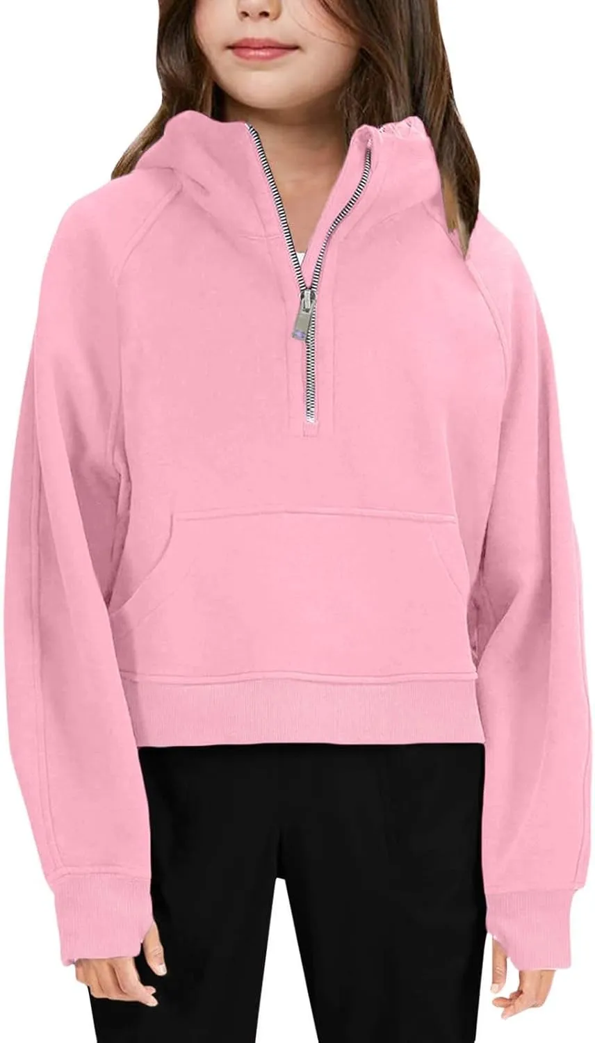 Cropped Hoodies For Teen Girls Trendy 2024 Fall Winter y2k Clothes Fleece Zip Up Hooded Pullover Sweatshirt 3-10 Years