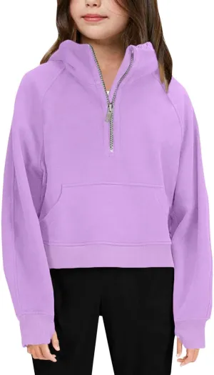 Cropped Hoodies For Teen Girls Trendy 2024 Fall Winter y2k Clothes Fleece Zip Up Hooded Pullover Sweatshirt 3-10 Years