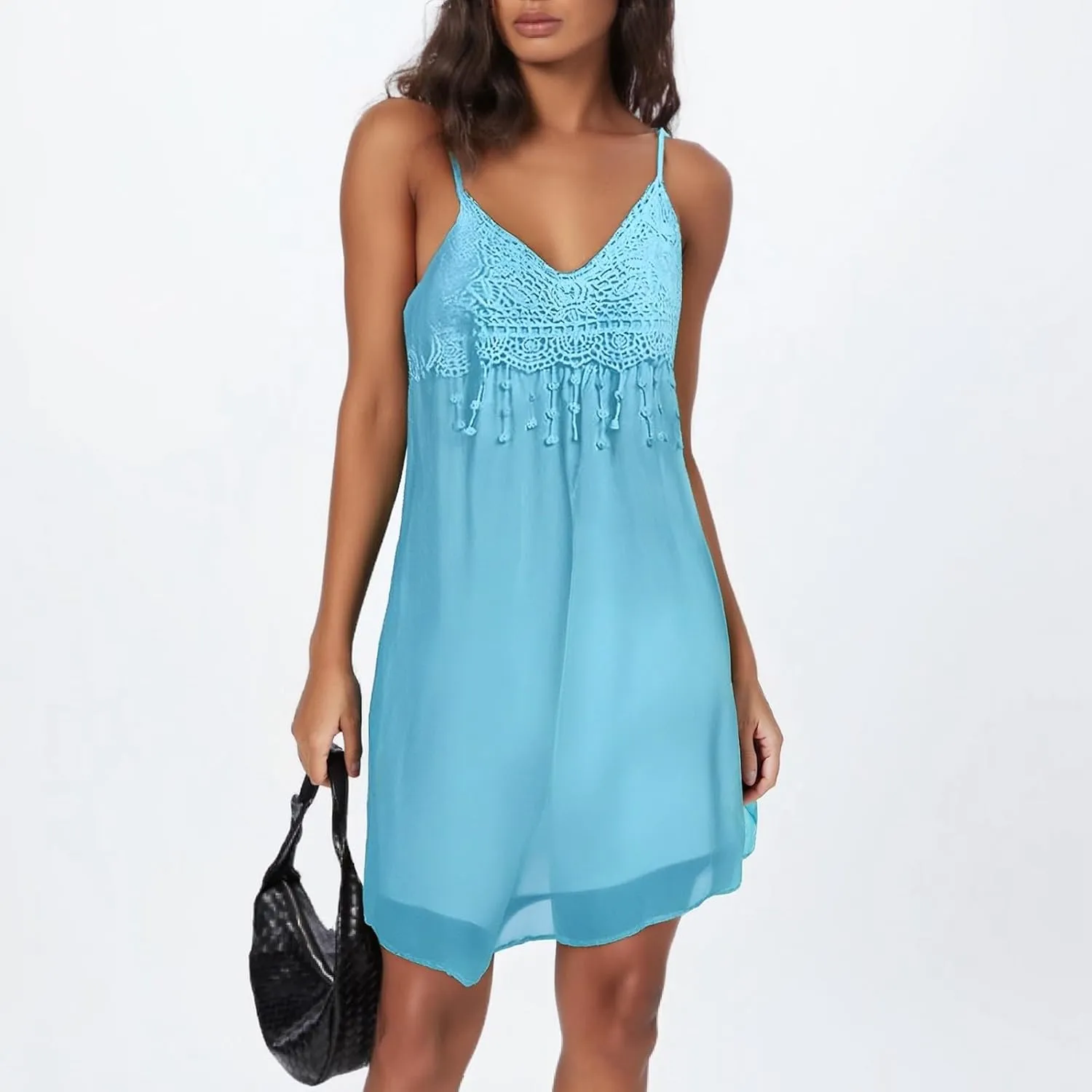 Cruise Dresses for Women 2025 Boho Plus Size Lace Spaghetti Straps Mini Tube Dress Lounge Vacation Summer Sundresses