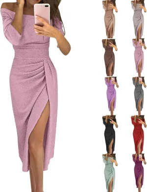 CUKOLSXA Elegant Off Shoulder Sleeveless Dress High Slit Design Formal Evening Dresses Stylish 2025 Cozy Spring Dress