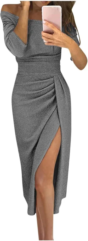 CUKOLSXA Elegant Off Shoulder Sleeveless Dress High Slit Design Formal Evening Dresses Stylish 2025 Cozy Spring Dress