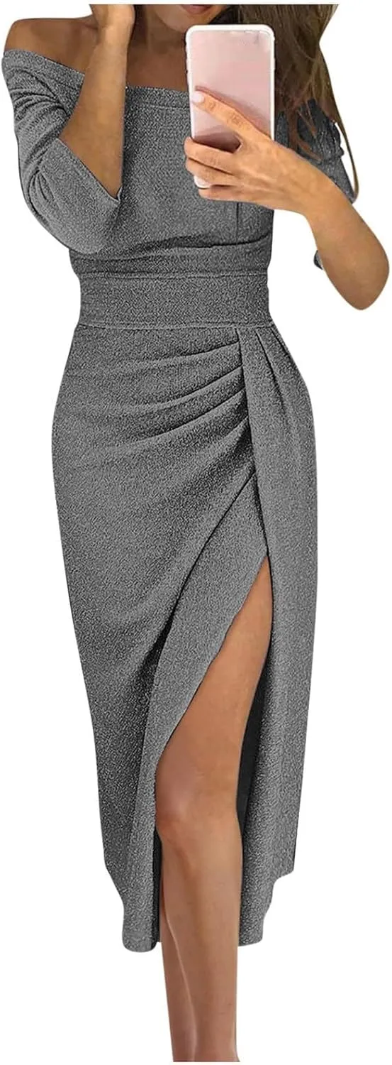 CUKOLSXA Elegant Off Shoulder Sleeveless Dress High Slit Design Formal Evening Dresses Stylish 2025 Cozy Spring Dress