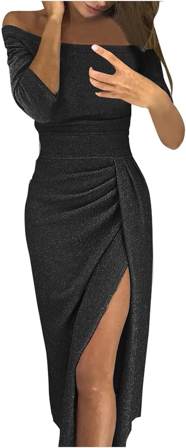 CUKOLSXA Elegant Off Shoulder Sleeveless Dress High Slit Design Formal Evening Dresses Stylish 2025 Cozy Spring Dress