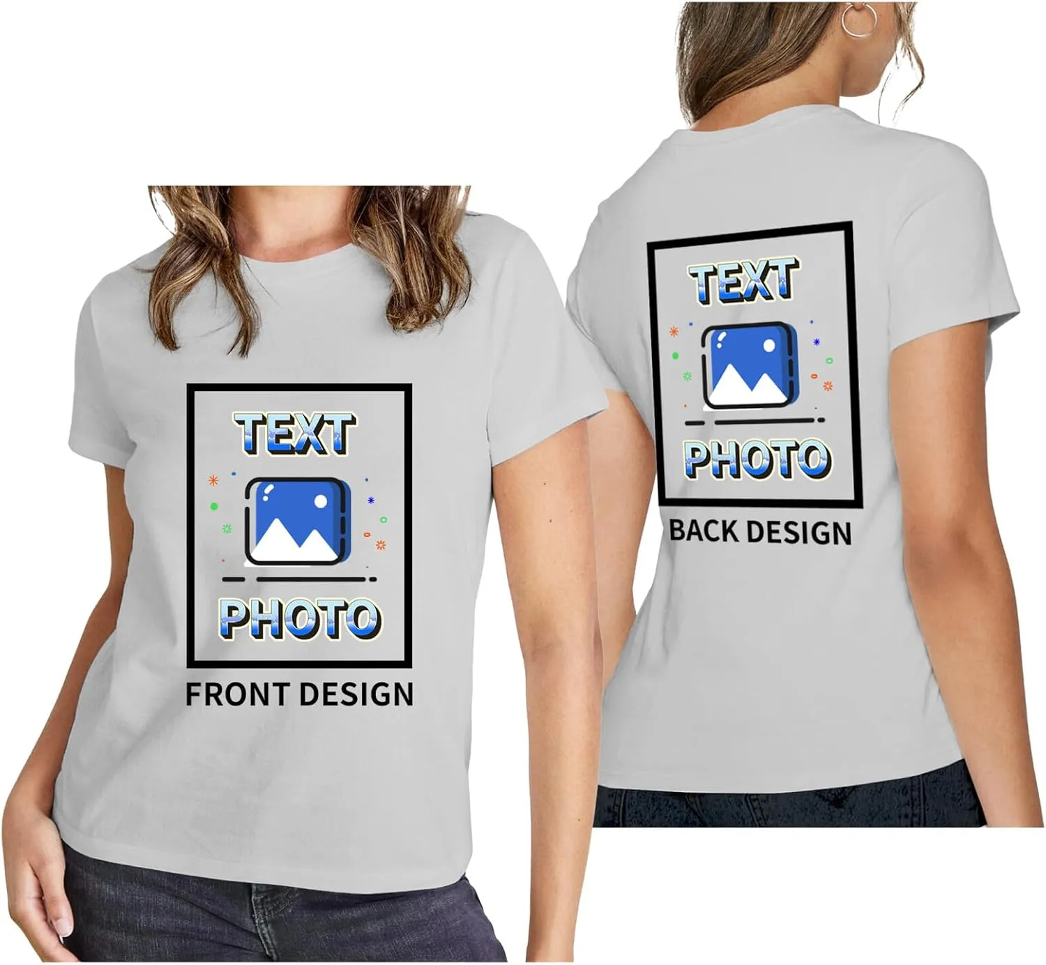 Custom T-Shirts Personalized Women Crewneck T Shirts Front and Back Printed T Shirt Supports Picture Text, and Image