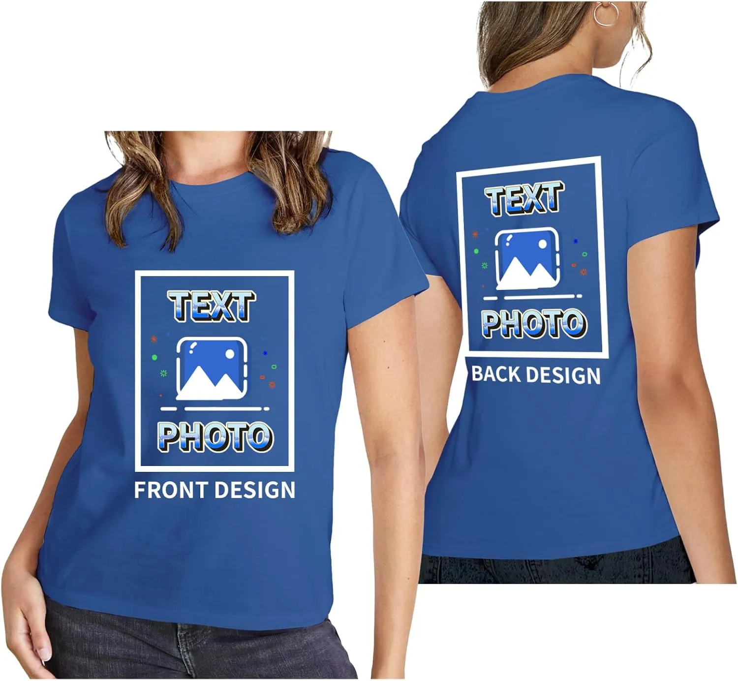 Custom T-Shirts Personalized Women Crewneck T Shirts Front and Back Printed T Shirt Supports Picture Text, and Image