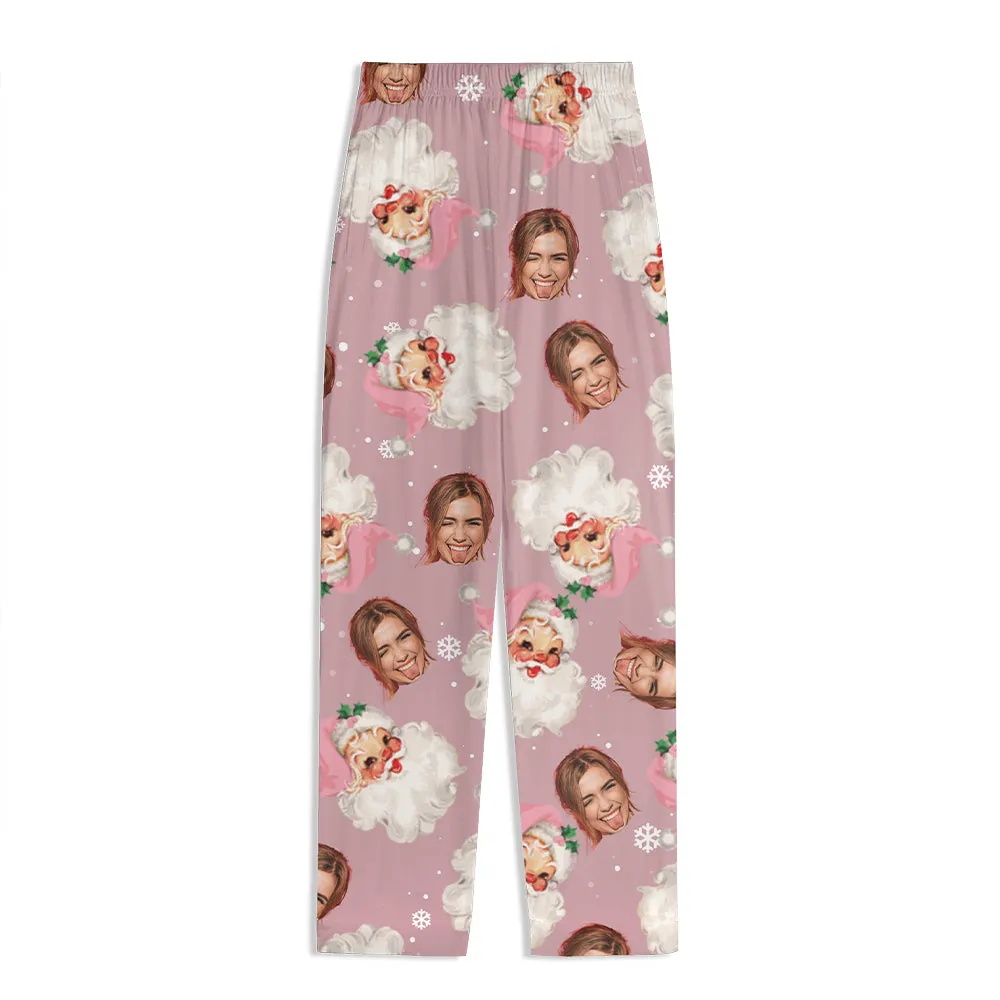 Customized Pajamas Personalized Women's Pajamas Pink Santa Claus Elastic Pajamas Pants Birthday Christmas Gift