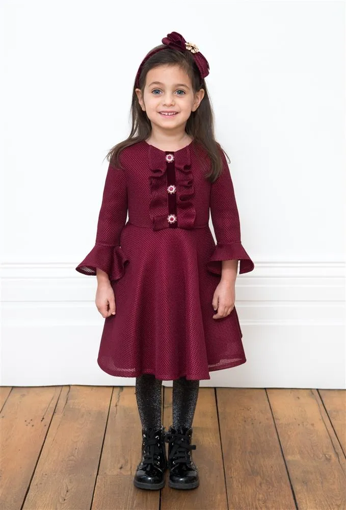 David Charles London Girls Wine Jeweled Button Dress