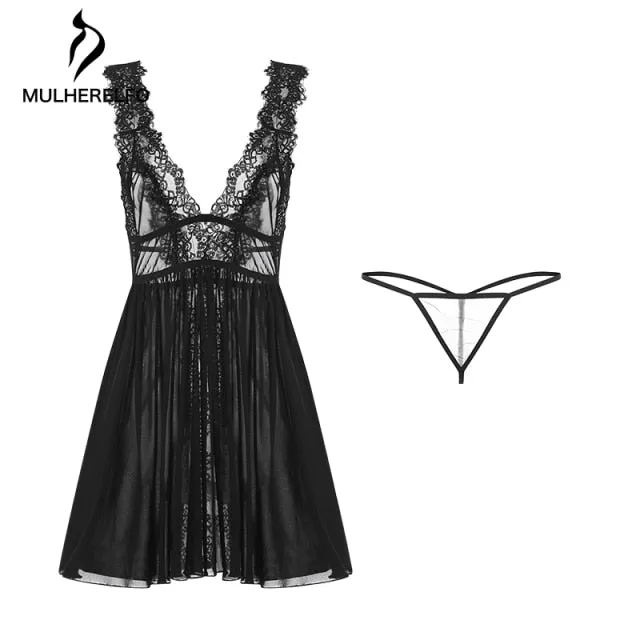 Deep V Lace Nightgowns Nighties Back Split Mini Sleeping Sleepwear Backless Nightdress