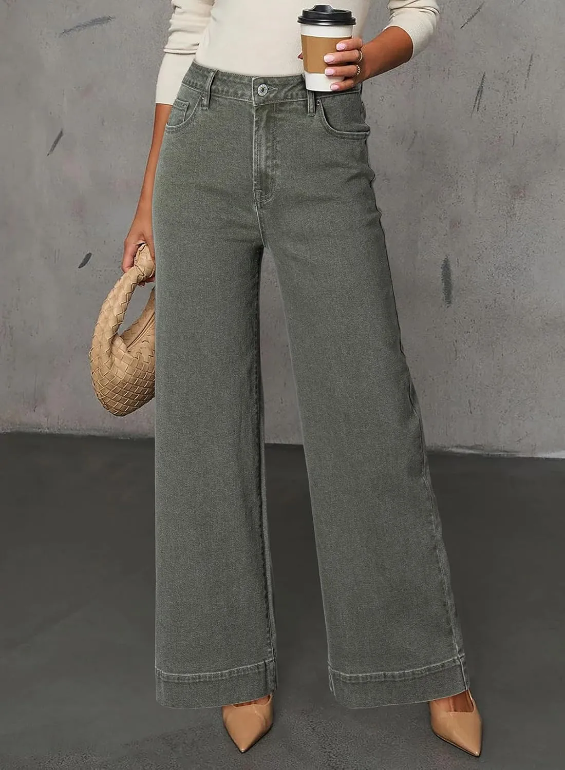 Dokotoo Women's Casual High Waisted Jeans Stretch Wide Leg Loose Denim Pants with Pockets