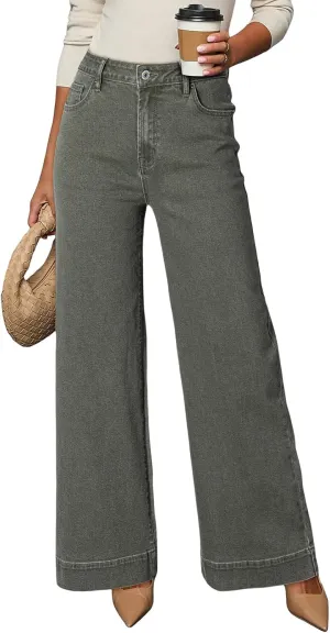 Dokotoo Women's Casual High Waisted Jeans Stretch Wide Leg Loose Denim Pants with Pockets