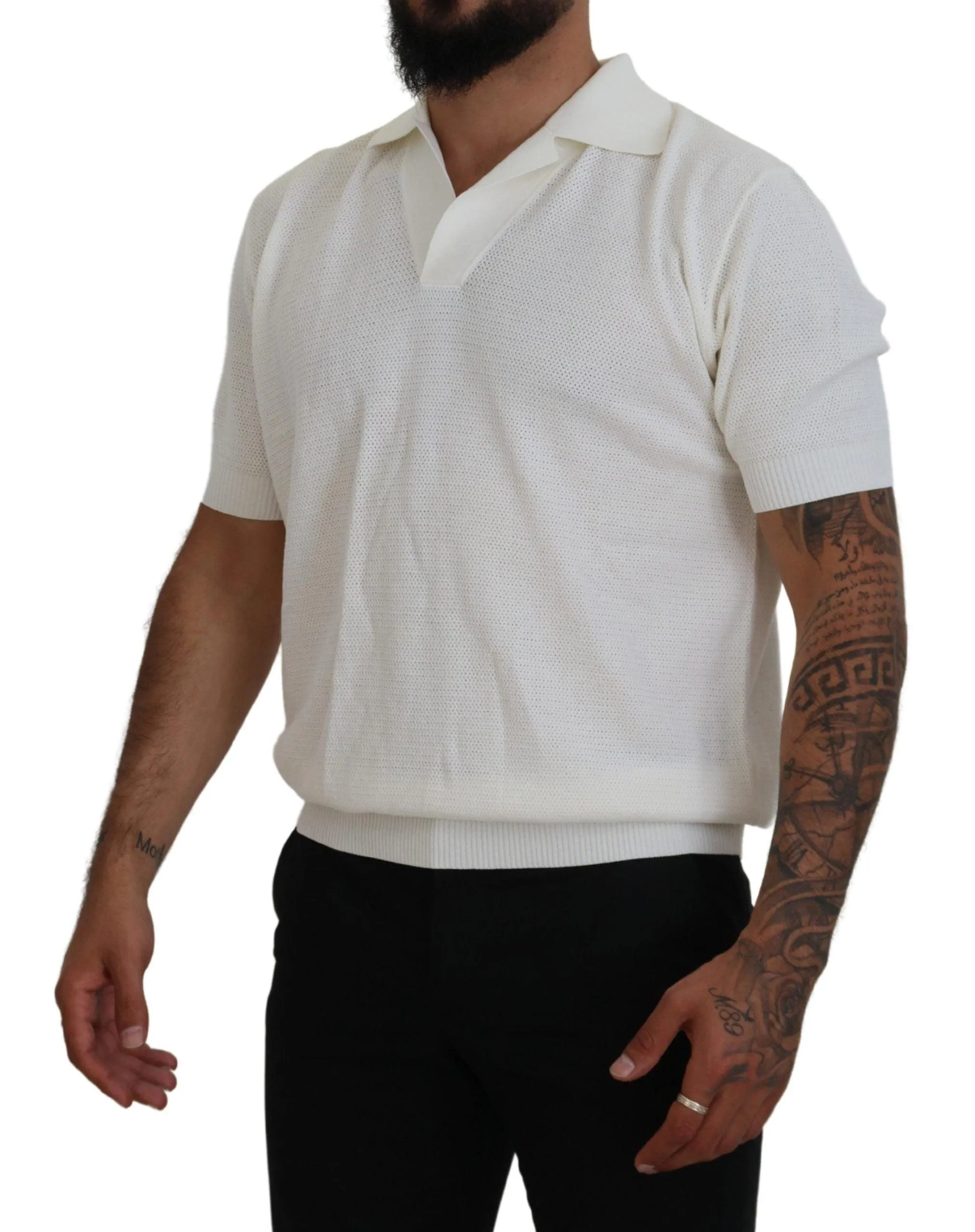 Dolce & Gabbana White Cotton Collared Short Sleeved T-shirt