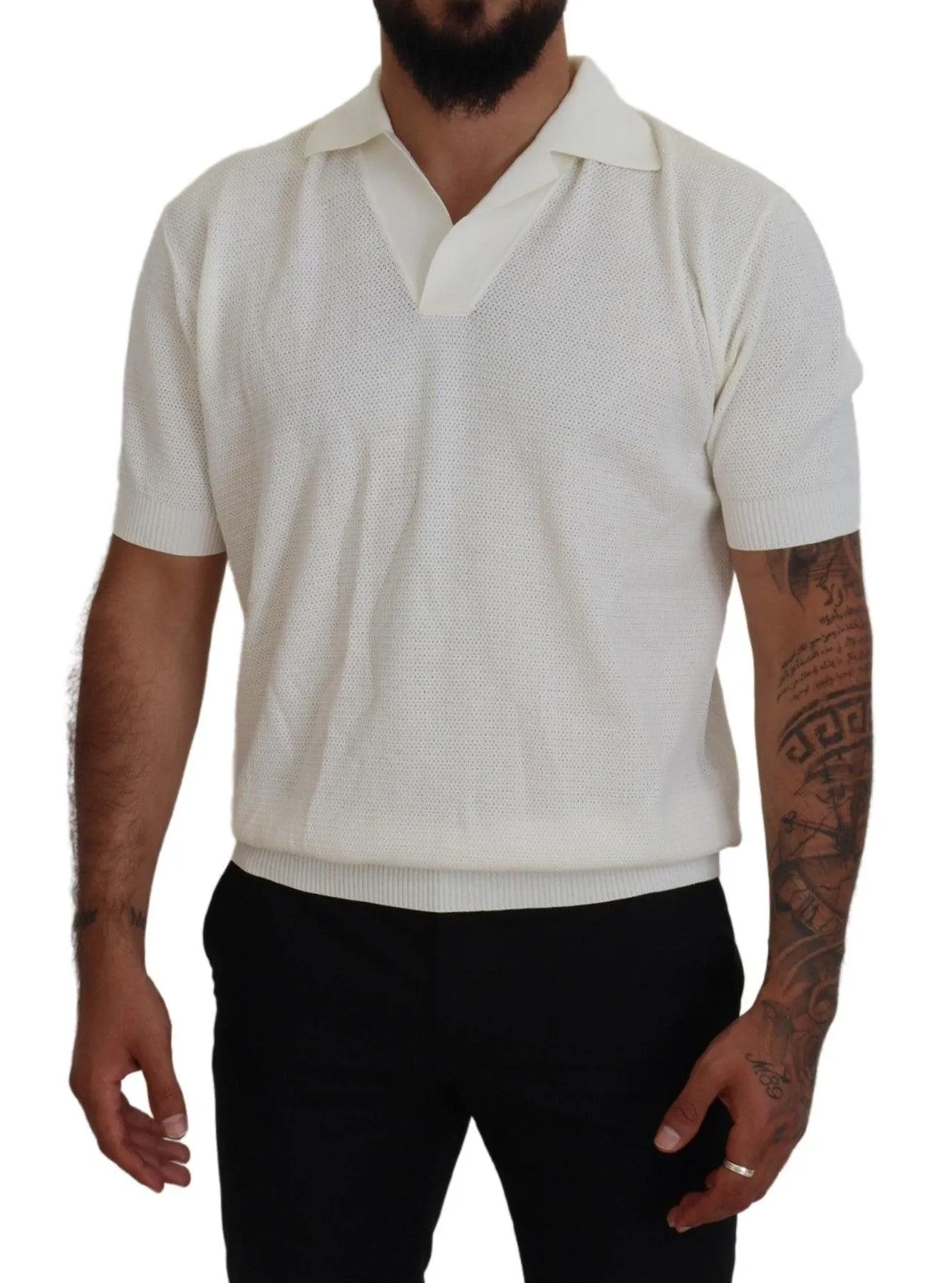 Dolce & Gabbana White Cotton Collared Short Sleeved T-shirt