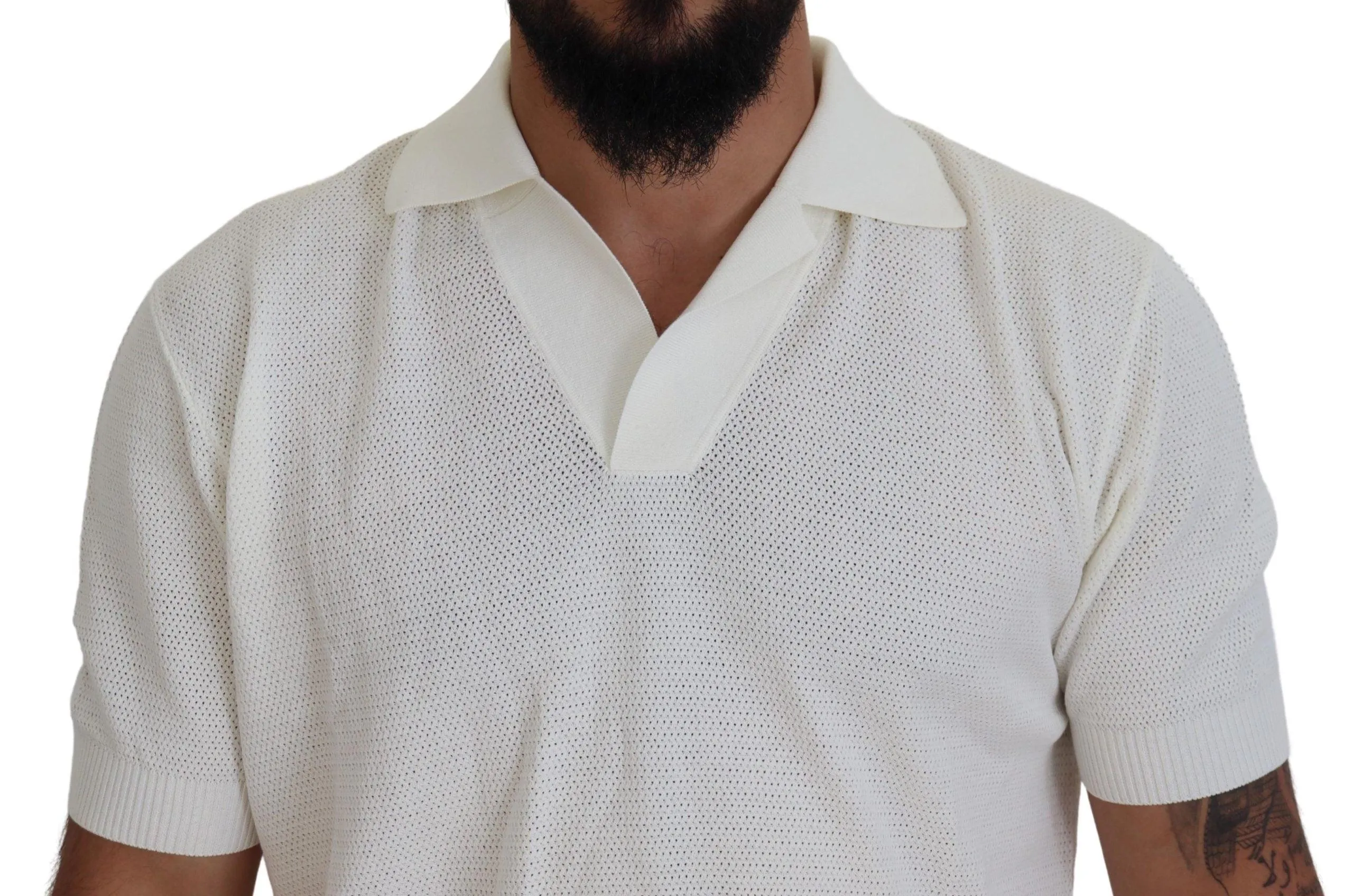 Dolce & Gabbana White Cotton Collared Short Sleeved T-shirt