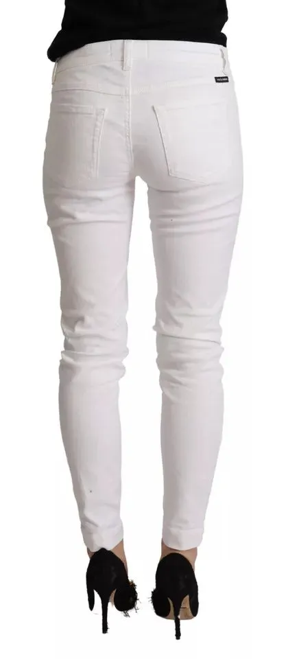 Dolce & Gabbana White Cotton Denim Pretty Slim Fit Jeans