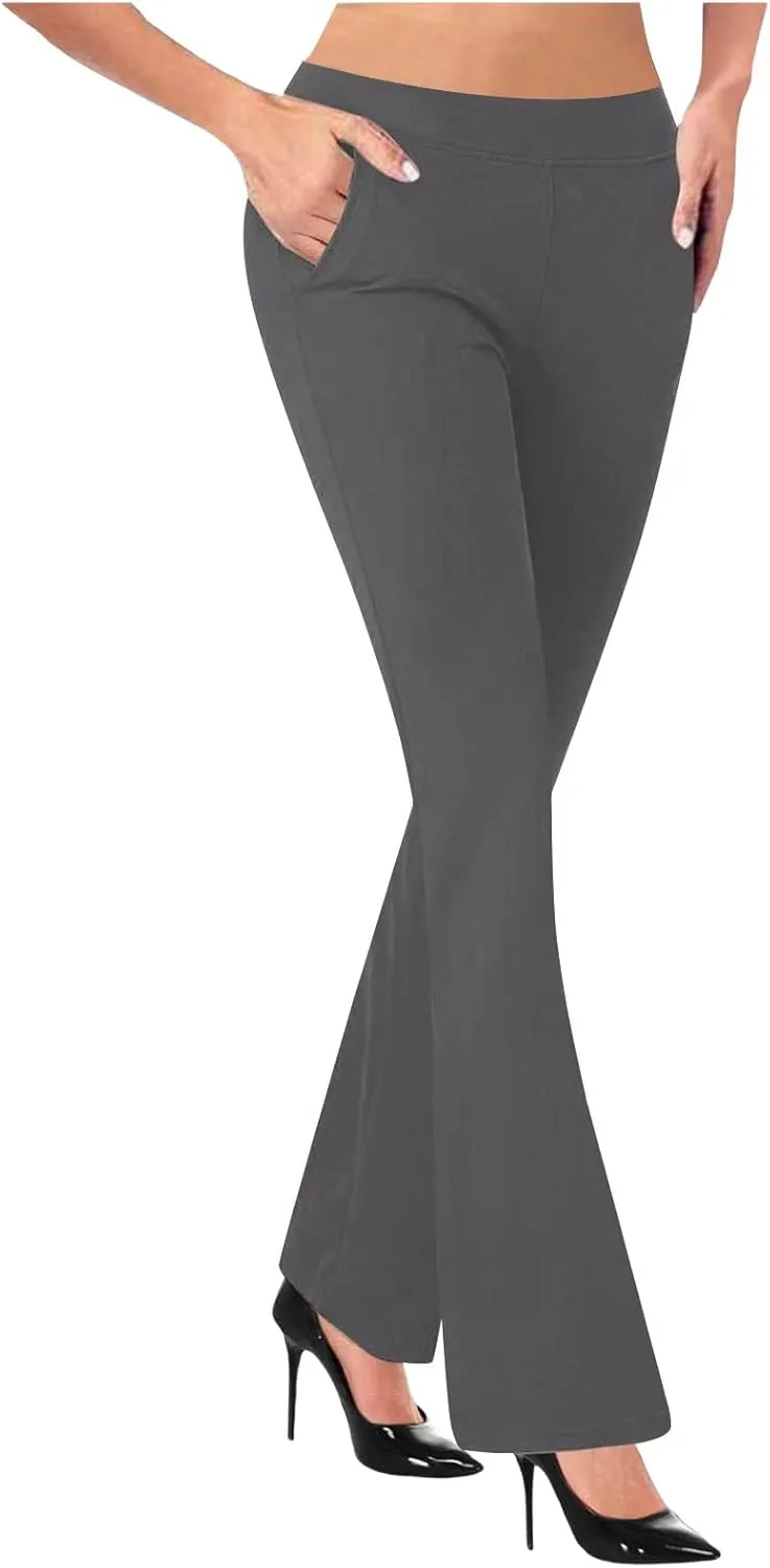 Dress Pants Women Tummy Control Workout Yoga Pants Business Casual High Waist Bootcut Work Pants Lounges with Pockets