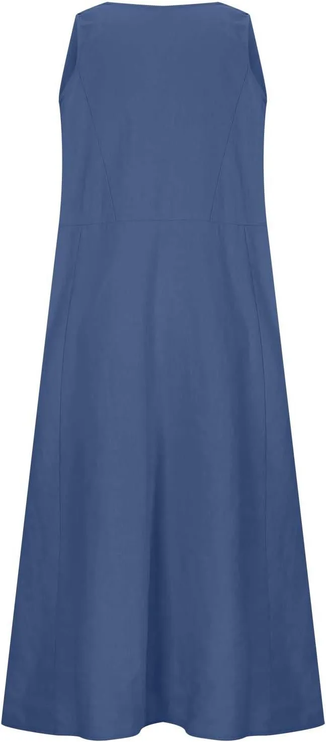 Dresses for Women Casual Summer Sleeveless Long Maxi Dress Trendy Beach Dress Linen Sundress Travel Vacation Outfits