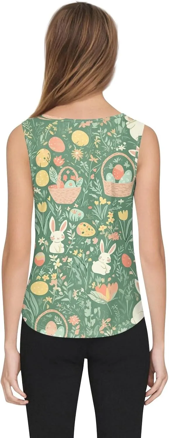 Easter Shirts for Women Tank Top Sleeveless Pleated Square Neck Loose Fit Tunic Blouses Shirts Fashion Tee 2025