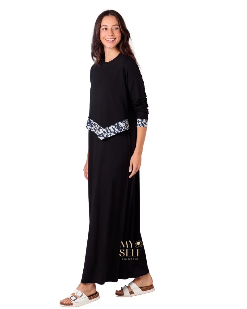 Ellwi Splatter V Black Cotton Nursing Nightgown