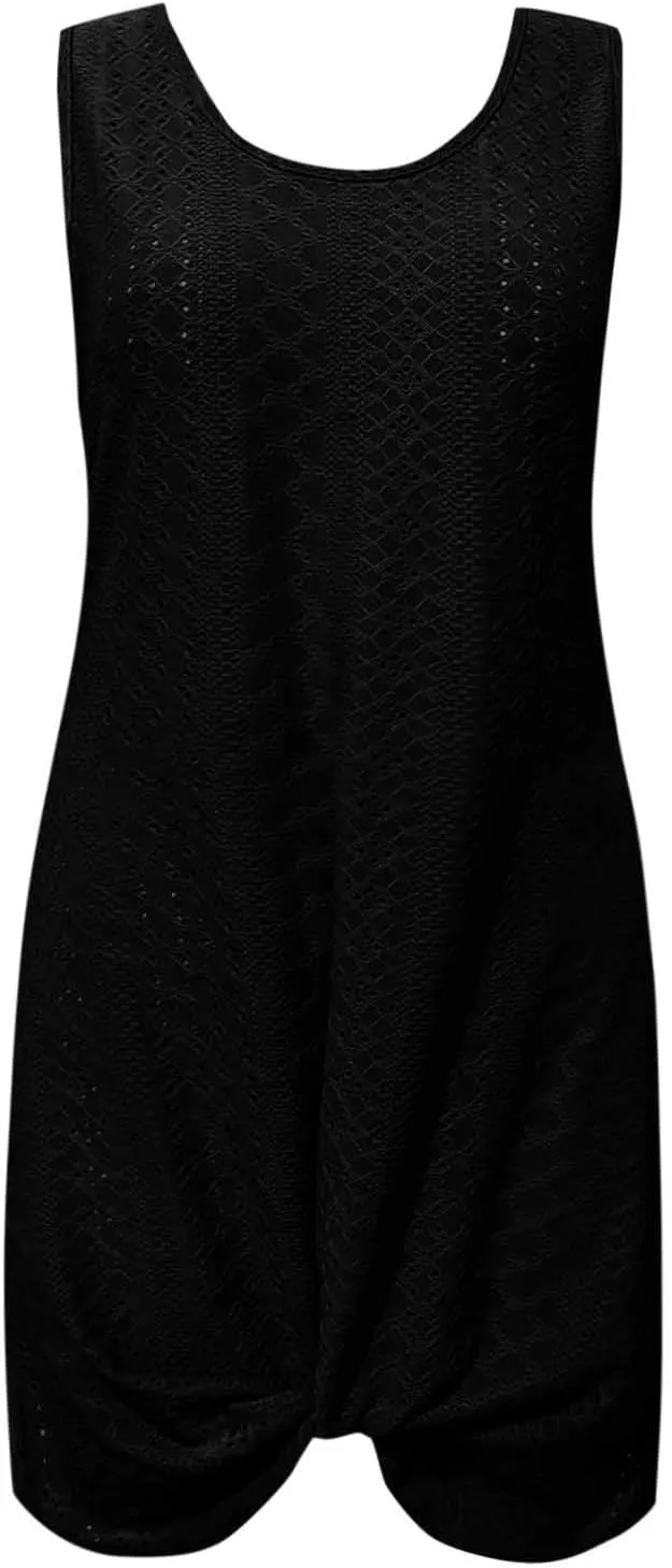 Eyelet Sundresses for Women Sexy Crew Neck Sleeveless Beach Dress Classy Summer Hawaiian Travel Outfits for Women