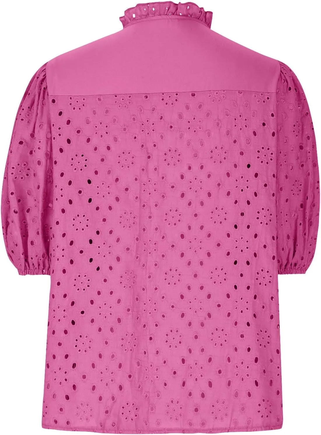 Eyelet Top for Women Cut Out Lace Embroidered Blouse Puff Sleeve V Neck Button Down Summer Dressy Business Casual Shirts