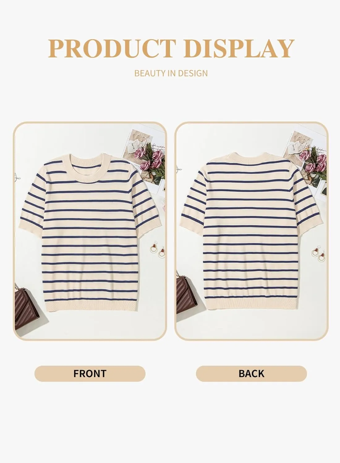 Eytino Women Plus Size Sweater Tops Short Sleeve Crewneck Striped Tshirts Casual Summer Blouses Shirts(1X-5X)