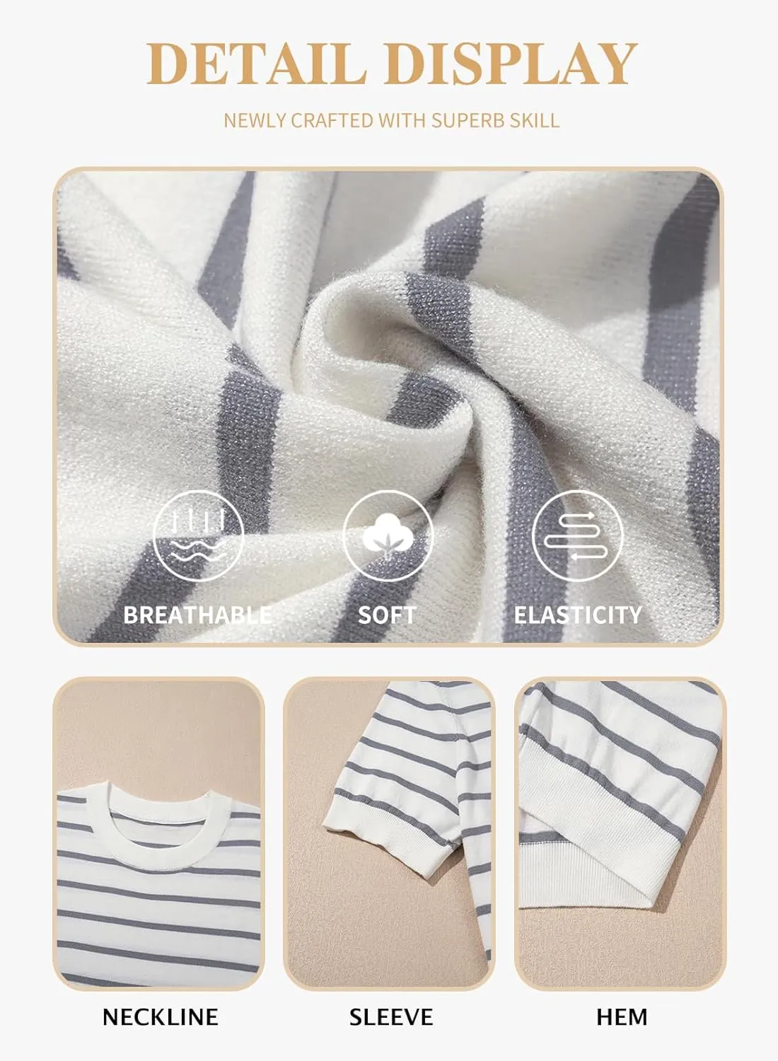 Eytino Women Plus Size Sweater Tops Short Sleeve Crewneck Striped Tshirts Casual Summer Blouses Shirts(1X-5X)