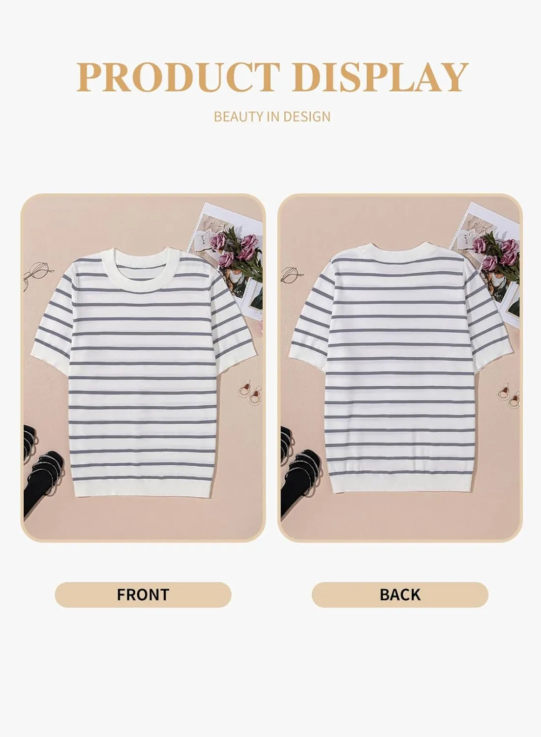 Eytino Women Plus Size Sweater Tops Short Sleeve Crewneck Striped Tshirts Casual Summer Blouses Shirts(1X-5X)