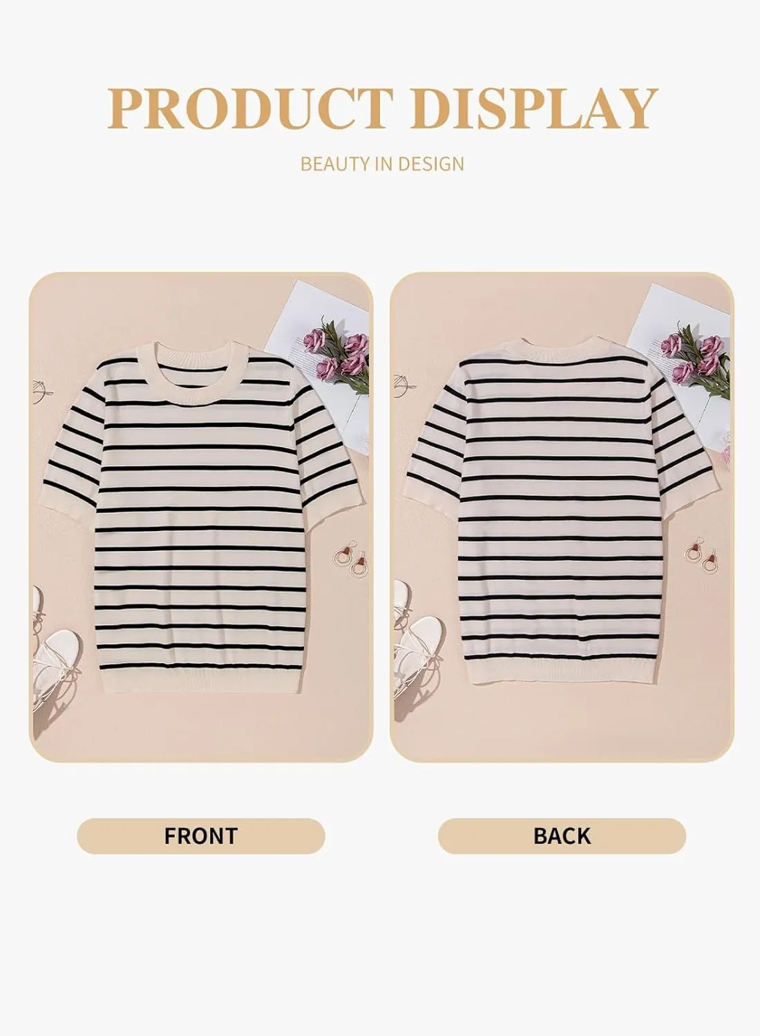 Eytino Women Plus Size Sweater Tops Short Sleeve Crewneck Striped Tshirts Casual Summer Blouses Shirts(1X-5X)