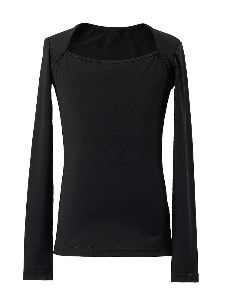 Fall/Winter Square-neck Long-sleeved Tops Latin Dance Practice Clothes