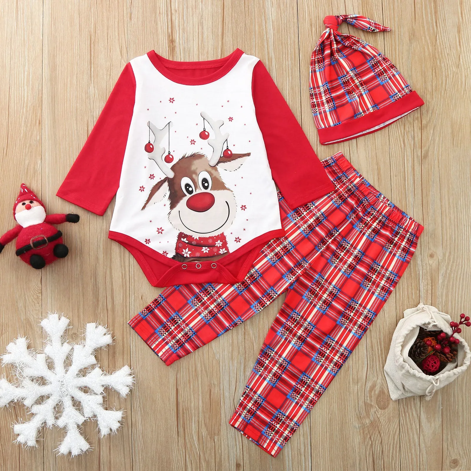 Family Matching Reindeer Plaid Cotton Pajamas Set